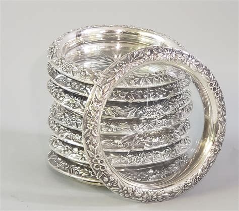 8 Sterling Silver Coasters Set Of 7 Sterling Silver And Crystal