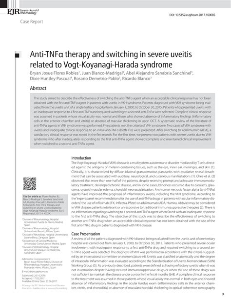 Pdf Anti Tnf Therapy And Switching In Severe Uveitis Related To Vogt Koyanagi Harada Syndrome