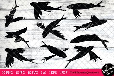 Flying Fish Silhouettes Clipart Clip Artai Eps Svgs