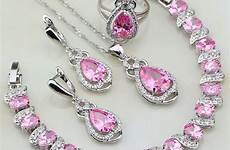 zirconia pink zircon pendant cubic jewelry sets sterling ring gift silver wedding women bracelet necklace