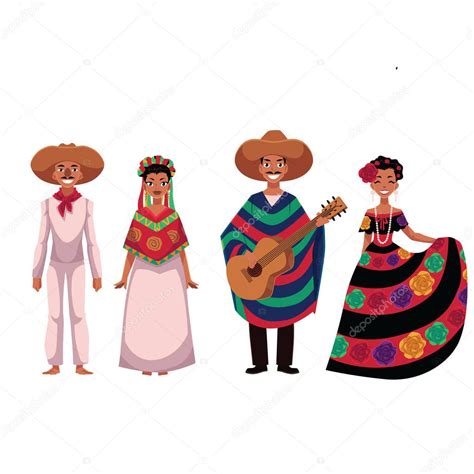 Mexican People Men And Women In Traditional National Costumes — Stock