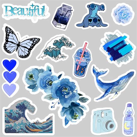 Blue Stickers Coloring Stickers Aesthetic Stickers Scrapbook