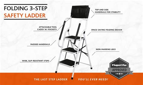 High handrail for added stability whilst using the ladder. Amazon.com: SUPPORT PLUS Folding 3-Step Safety Step Ladder ...