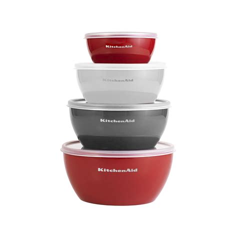 Kitchenaid 4 Piece Prep Bowl Set With Lids Assorted Sizes And Colors Red Grey White