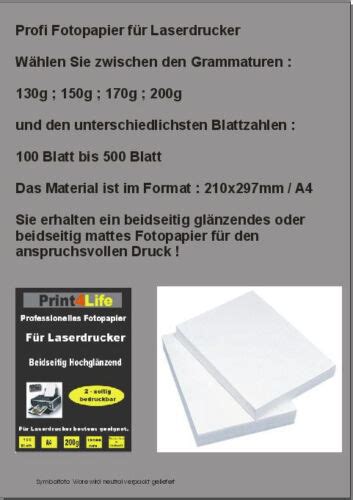 Premium Fotopapier Laserdrucker 130 200g A4 Beidseitig Bedruckbar