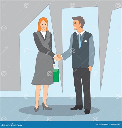 Smiling Businessman And Businesswoman Shaking Hands On A Deal Stock