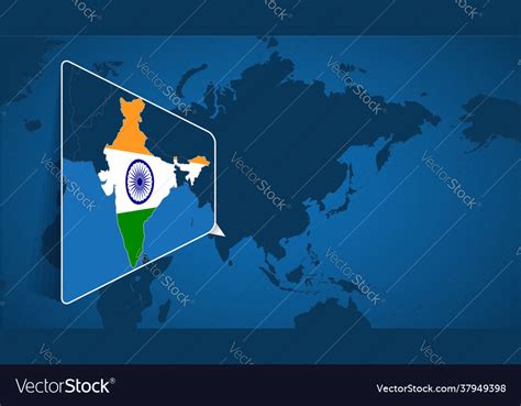 Location India On World Map With Enlarged Vector Image