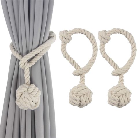 Porlau 2 Pack Handmade Cotton Rope Curtain Tiebacks Rope Knot Ball Decorative Tie