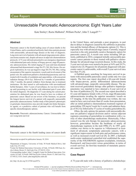 Pdf Unresectable Pancreatic Adenocarcinoma Eight Years Later