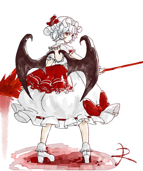 Safebooru 1girl Bat Wings Blue Hair Hat Highres Red Eyes Remilia Scarlet Rollcake Short Hair