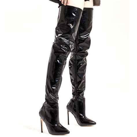 12cm extreme high thin heel pointed toe over knee boots thigh sexy fetish dance nightclub shoes