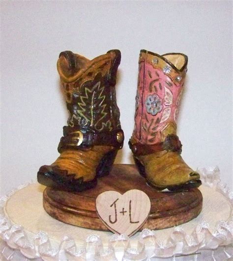 Rustic Wedding Cake Topper His And Her Western Cowboy Boots Rustic