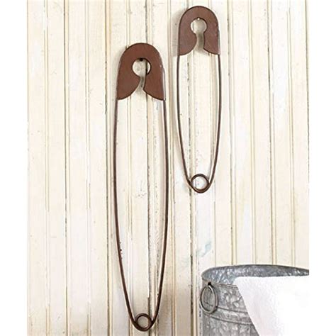 Set Of 2 Large Hanging Safety Pins Rustic Color Laundry Room Wall Home