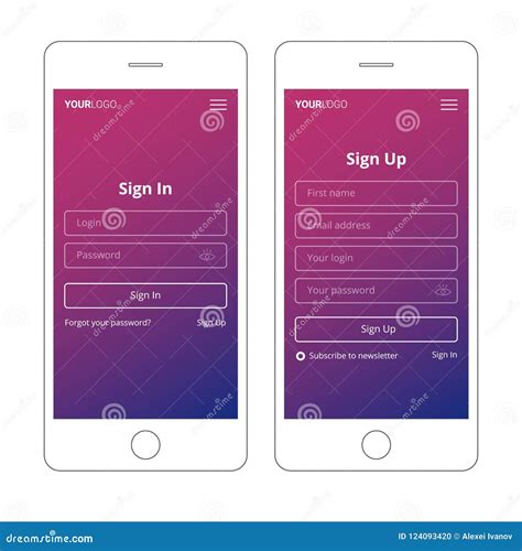 Login Screen And Sign In Form Template For Mobile App Or Website Design