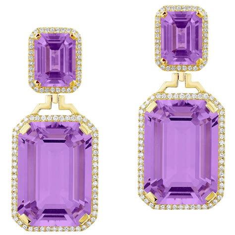 Goshwara Emerald Cut Amethyst And Diamond Earrings For Sale At 1stdibs