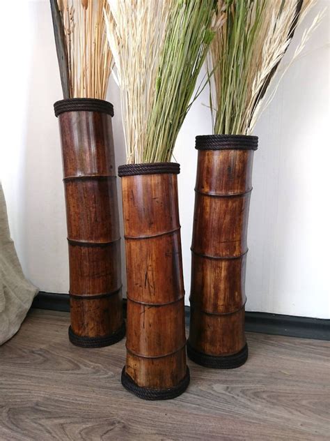 Rustic Wedding Vases Wood Floor Vases Set Of 3 Vases Etsy