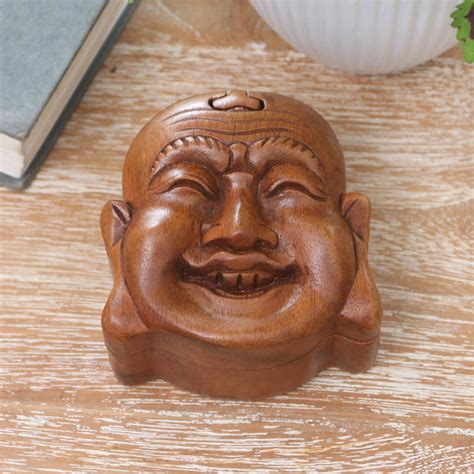 Hand Made Suar Wood Puzzle Box Laughing Buddha International