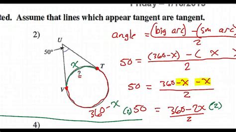 Day 10 Hw Arc And Angle Relationships With Tangents Youtube