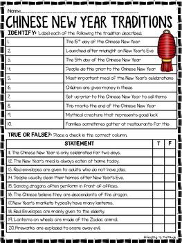 chinese  year traditions reading comprehension worksheet tpt