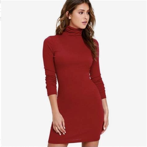NWOT Ribbed Red Fall Turtleneck Bodycon Dress Red Long Sleeve Dress