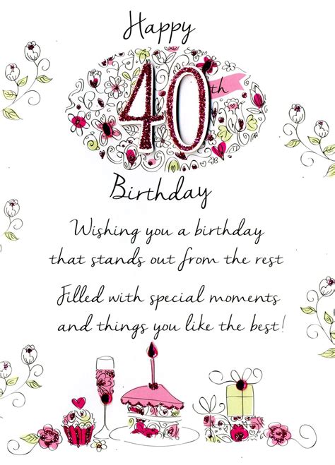 40th Birthday Card Wishes Printable Templates Free