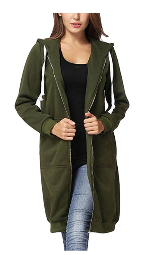 Personalize your zip up hoodie with a logo or artwork. Women's Casual Zip Up Hoodie Coat, Green Solid Color Long ...