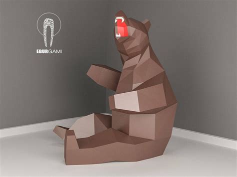 Bear Papercraft Low Poly Xxl Bear Model Create Your Own 3d Etsy