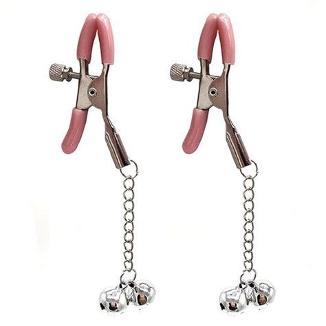 Pair Metal Nipple Clamps With Bells Short Chain Nipple Clamp Bdsm
