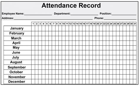 Employee Attendance Calendar Blank Monthly Calendar Template Online