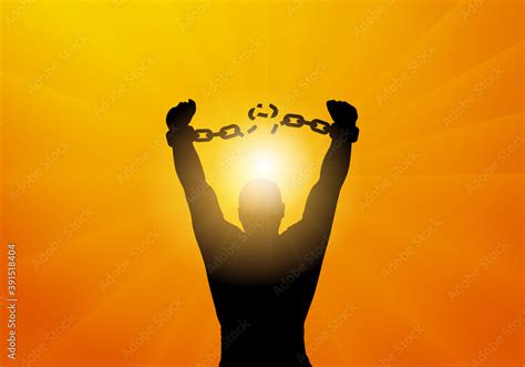 Freedom Silhouette Of Man Breaking Chains In Handcuffs Vector Illustration Stock Vector