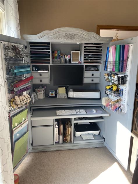 Turn A 60 Computer Armoire Into A Cricut Craft Cabinet Computer