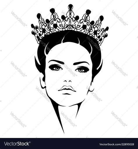Woman In Crown Queen Black And White Silhouette Vector Image