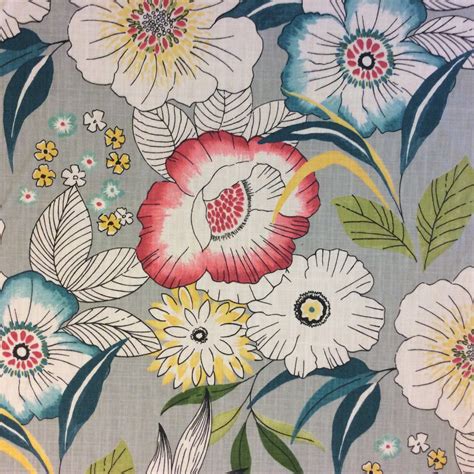 Poppy Sketch Modern Large Scale Floral Grey Linen Texture Cotton Linen