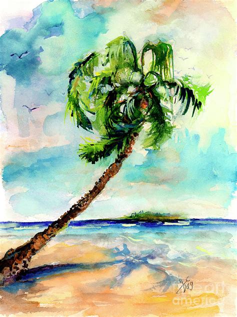 Palm Tree And Beach Watercolor Painting By Ginette Callaway Fine Art