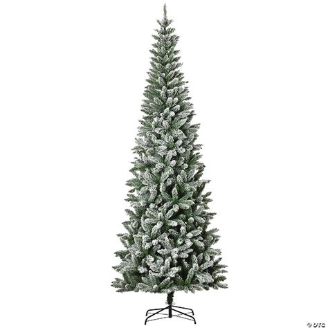 Homcom 9ft Unlit Snow Flocked Slim Pine Artificial Christmas Tree With