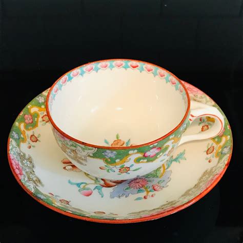 Minton Tea Cup And Saucer England Fine Bone China Pink Orange Floral