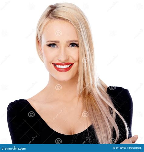 Cute Blond Girl With Red Lipstick On Her Lips Stock Image Image Of Smile Isolated 31130909