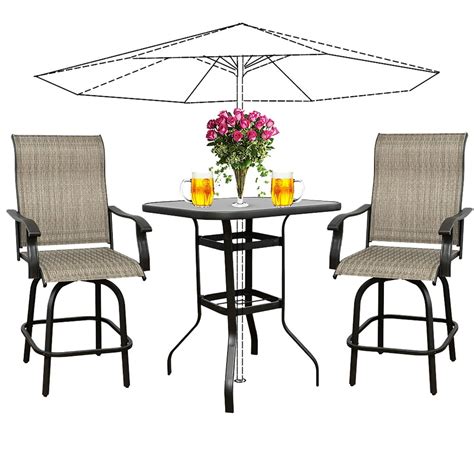 3pcs Patio 360 Swivel Bar Set All Weather Outdoor Furniture Height