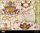 Mapa del condado de Cornualles en 1576 ( Inglaterra) en Saxton 's ...