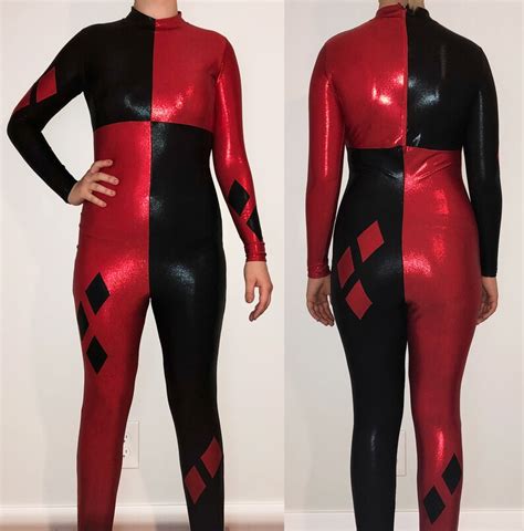 Classic Harley Quinn Metallic Cosplay Bodysuit With Cowl Etsy