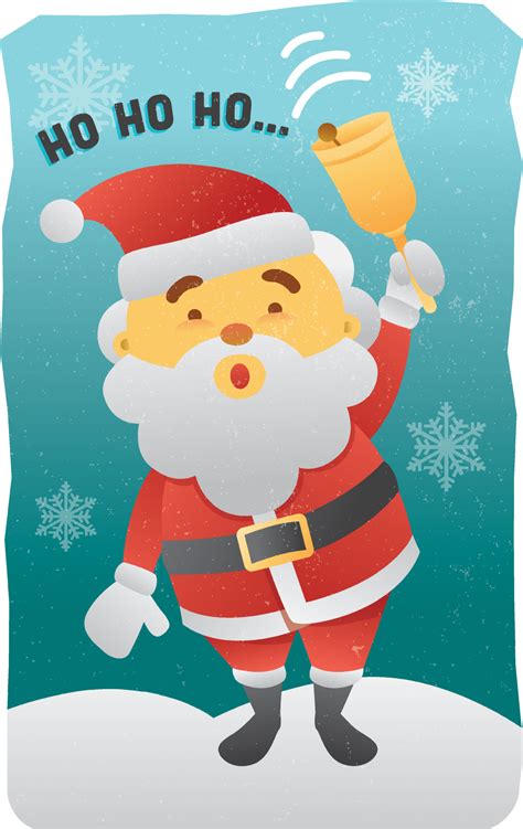 Ho Ho Ho Santa Claus Ringing Bell And Smiling Merry Christmas Illustration Greeting Card Poster