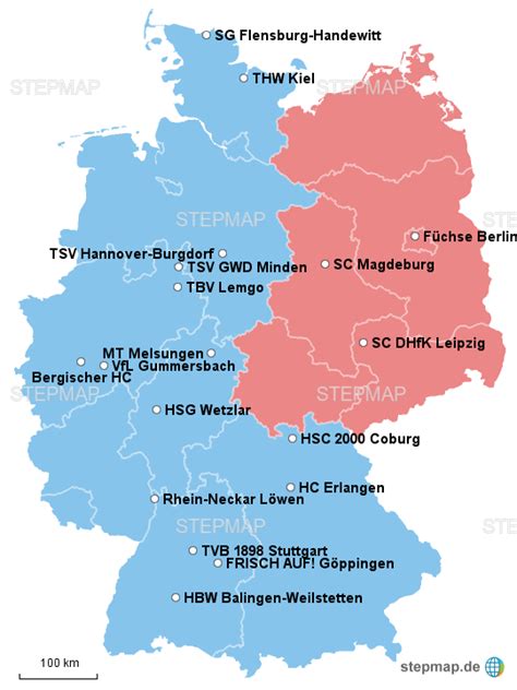 Wie viele teams der bundesliga dürfen in der champions. StepMap - 1.Handball Bundesliga 2016/17 - Landkarte für ...