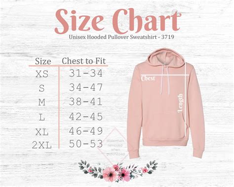 Bella Canvas 3719 Size Chart Unisex Hooded Pullover Sweatshirt Etsy