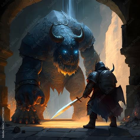 Dungeons And Dragons A Giant Stomping A Knight Stock Illustration