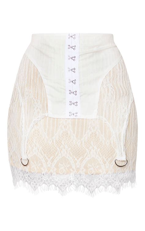 White Lace Corset Detail Mini Skirt Skirts Prettylittlething