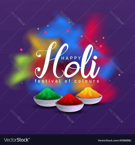 Happy Holi Indian Festival With Golden And Colors Vector Image