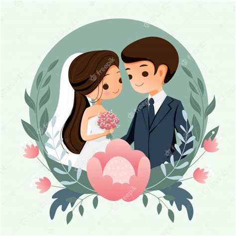 Premium Vector Cute Bride And Groom With Flower Background For