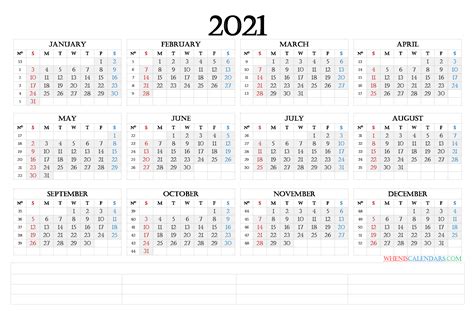 Printable 2021 Calendar With Week Numbers 6 Templates Images