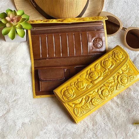 Leather Wallet For Her Handmade Woman Wallet Yellow Roses Wallet