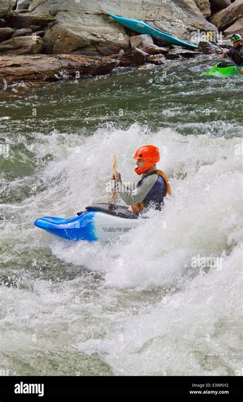 Whitewater Kayaker Paddling On Ocoee River In Ducktown Tennessee Usa